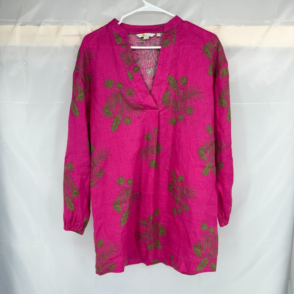 Boden Women 6L Hannah Linen Shirt Tunic Pink Floral V Neck Breathable Vacation